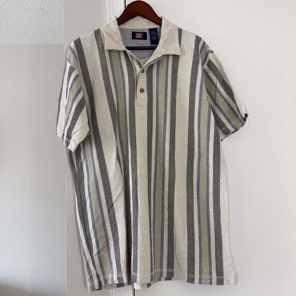 Vintage Faded Glory Men's Striped Short Sleeve Polo Shirt Size L